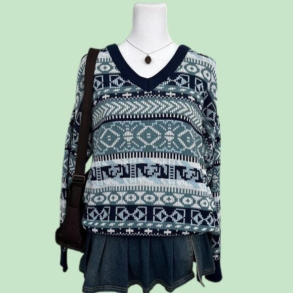 vintage 90s quirky retro boxy acrylic knit sweater - Picture 1 of 8